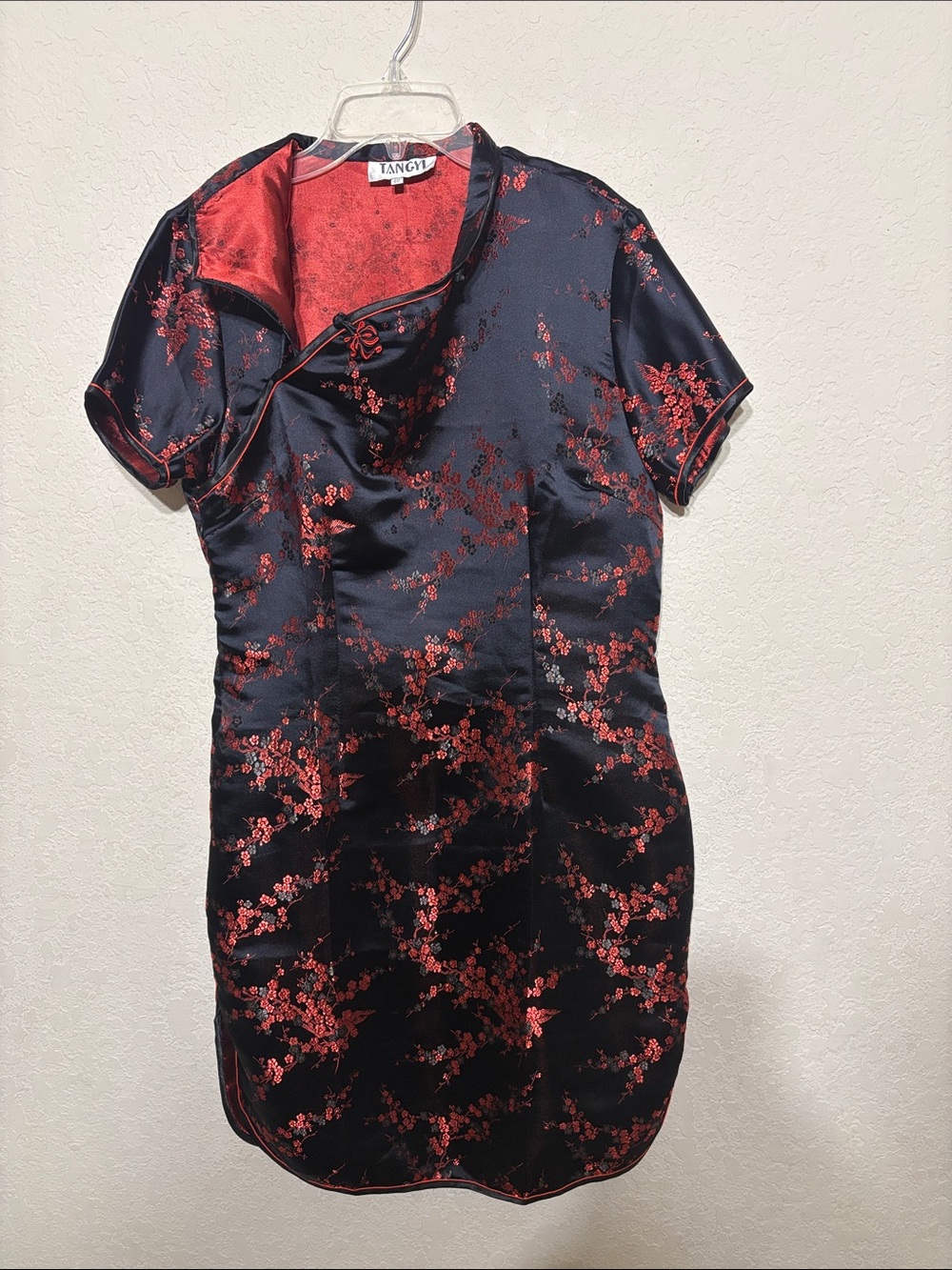 Red & Black Satin Floral Mini Dress